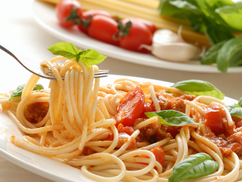 Spaghetti in Pizza pasta sauce. Healthy chemical-free sauces