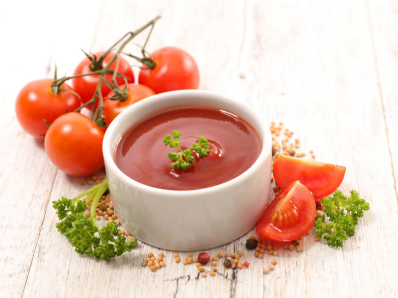 tomato ketchup, healthy sauce made from natural ingredients. No preservatives ketchup